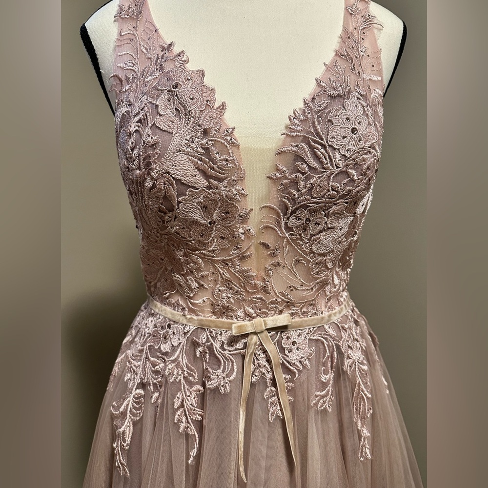Andrea and Leo Mauve Lace Tulle Gown - Picture 5 of 7